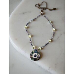 vintage natural mother of pearl shiva eye pendant necklace.